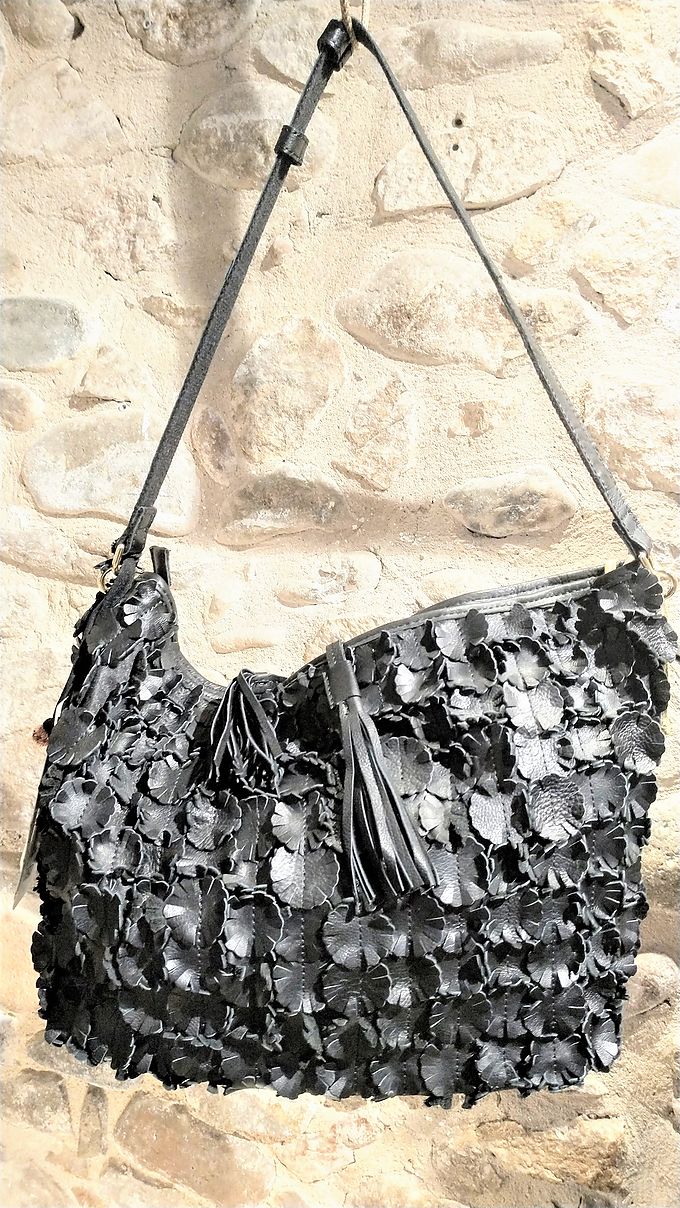 Bag Gazel leather black flowers. Second life