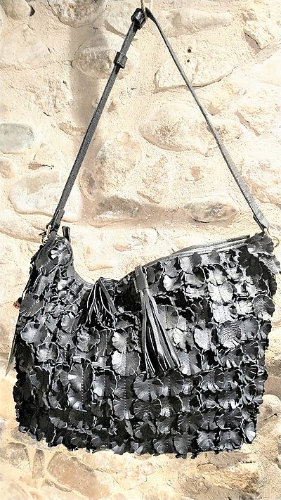 Bag Gazel leather black flowers. Second life