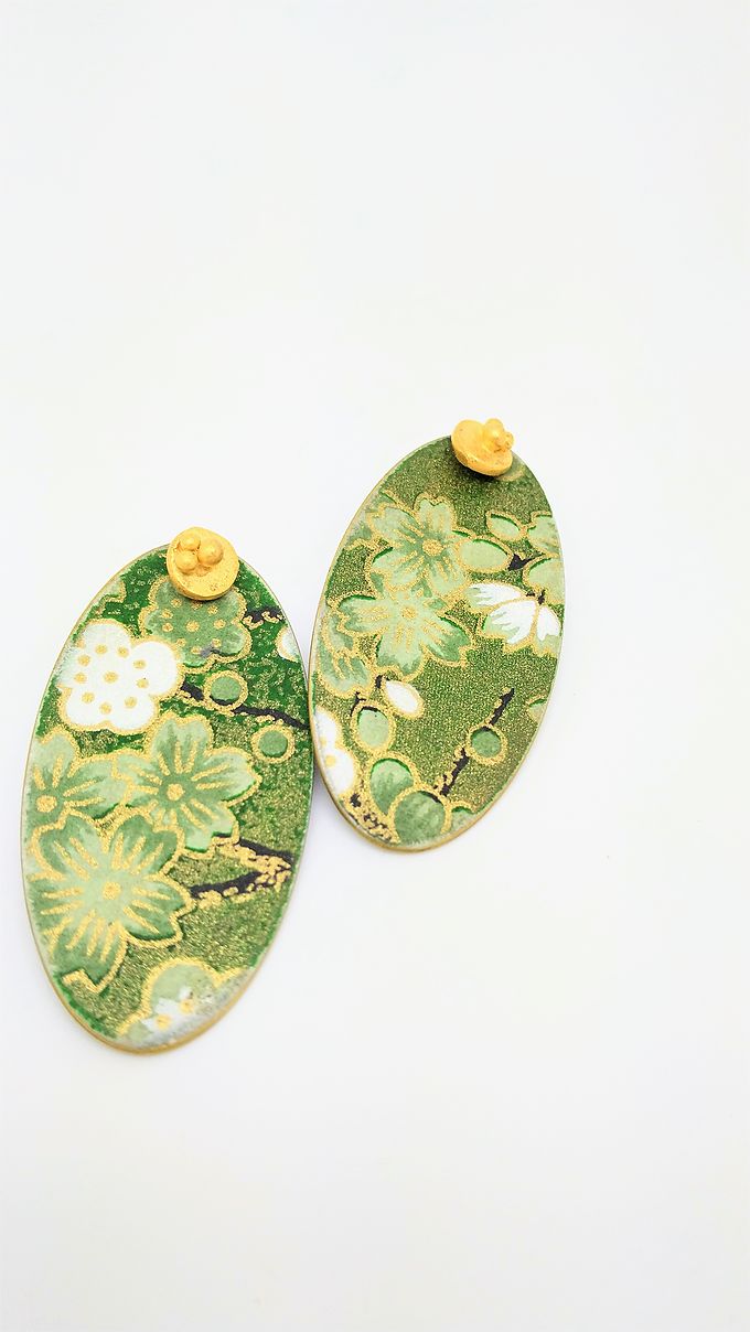 Boucles d'oreilles ovales en papier japonais