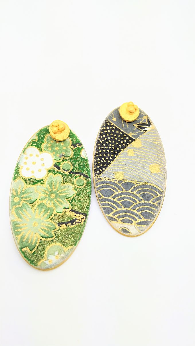 Earrings japanese paper oval