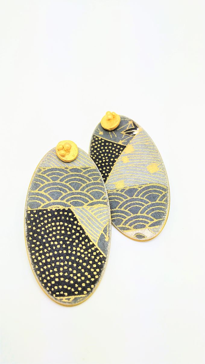 Earrings japanese paper oval