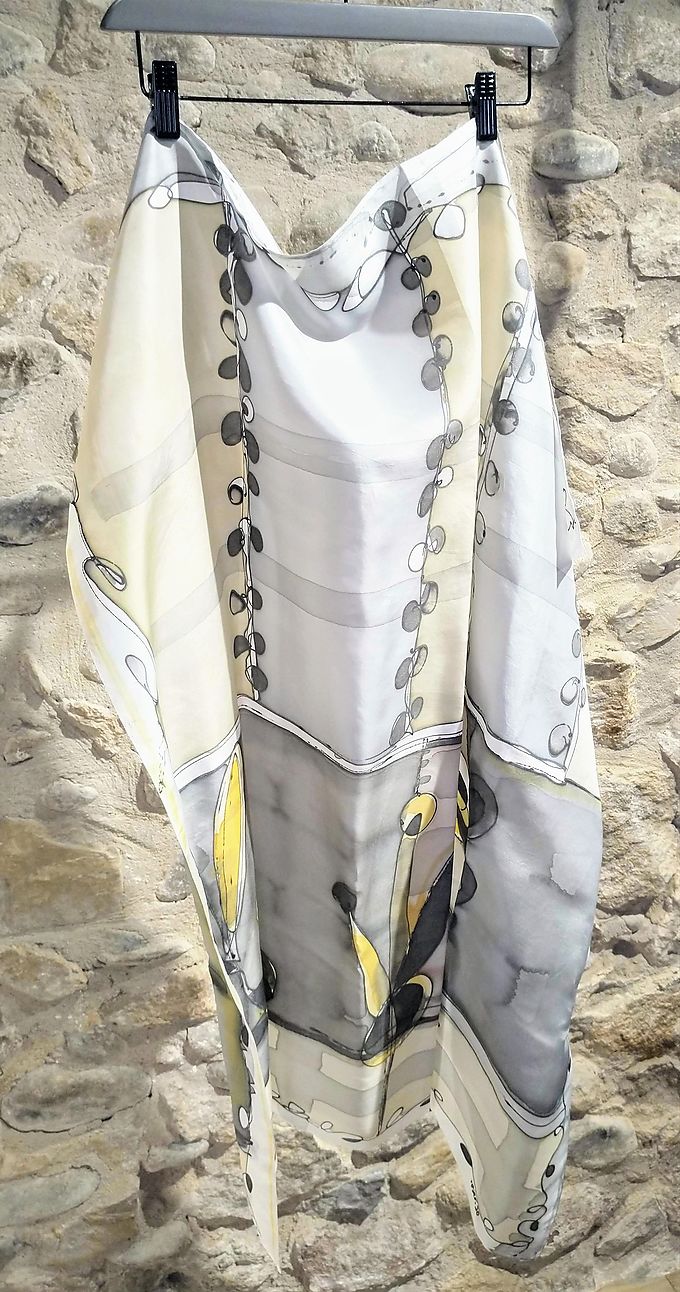 Mocador Roser seda estampat a mà gris 90*90 cm