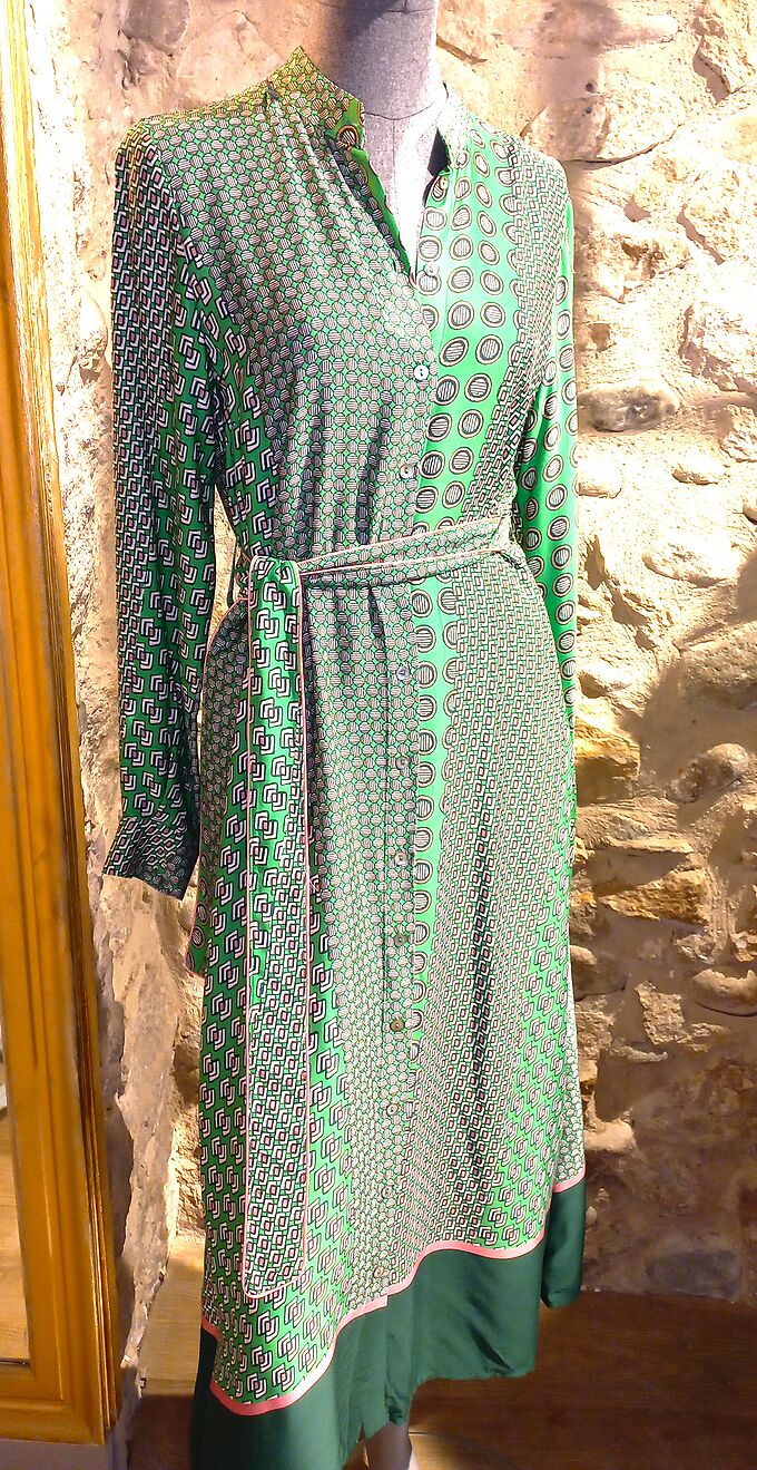 Dress Goodmatch green printed with belt